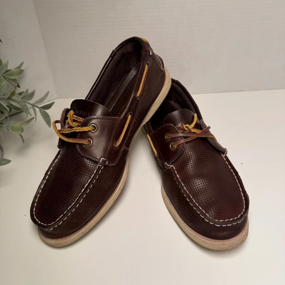 Tommy Hilfiger Bowman Apache Classic Boat Shoes Dark Brown Leather Mens Size 10